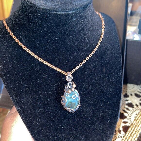 NWT DebbyTammy 18”necklace handmade Labradorite oval stone - Picture 9 of 12